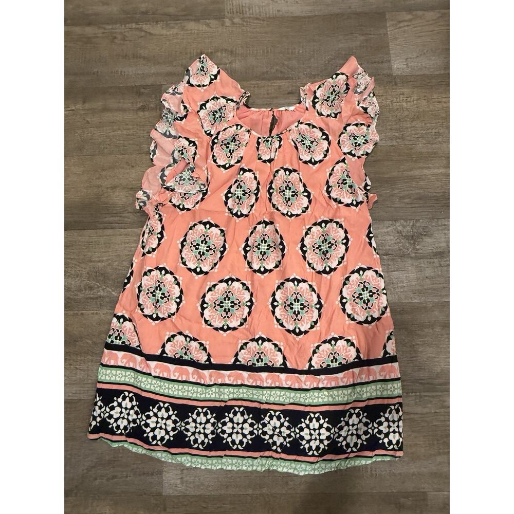 Crown & Ivy Women’s Coral Floral Shift Size XL Ruffle Sleeve - Picture 3 of 5